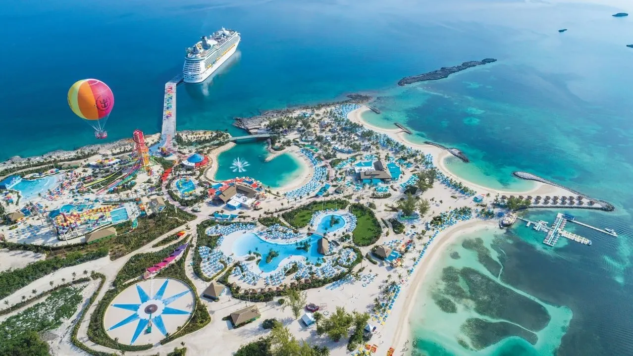 Aerial view of a private destination and its lagoons